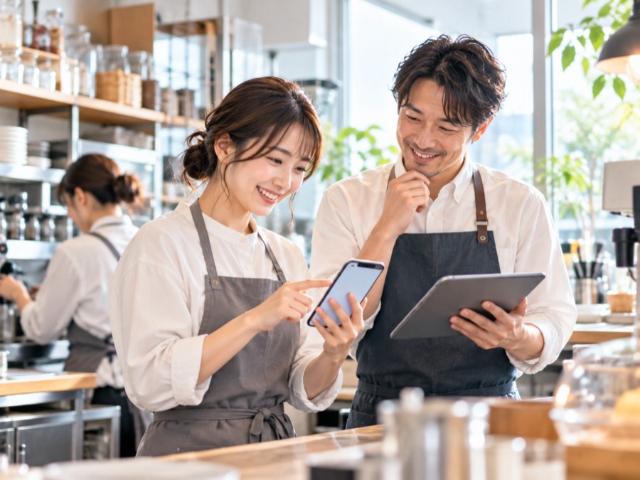 スマホで打刻する店舗スタッフ