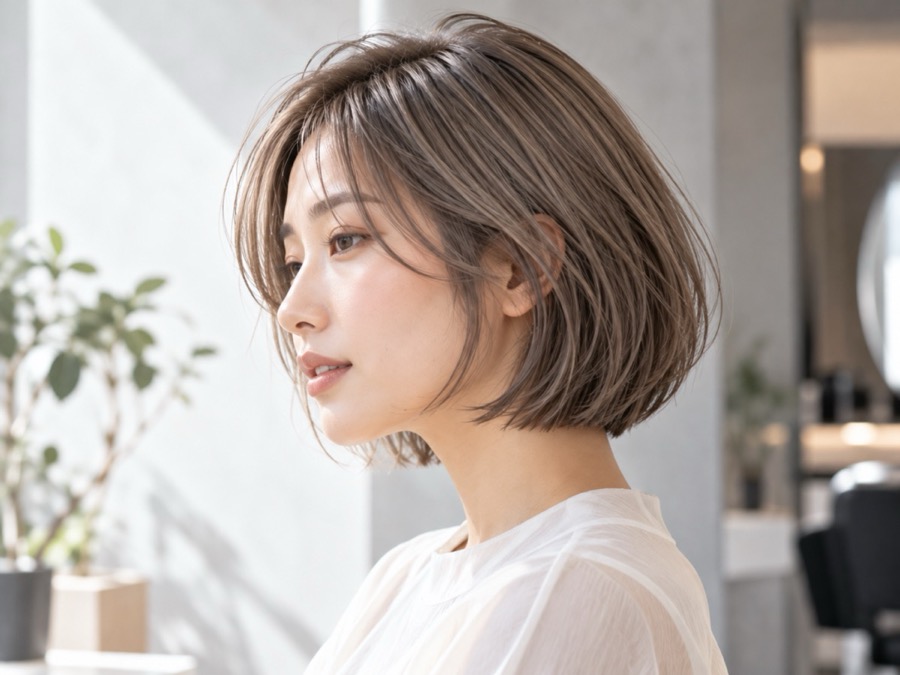 くすみグレージュのボブ