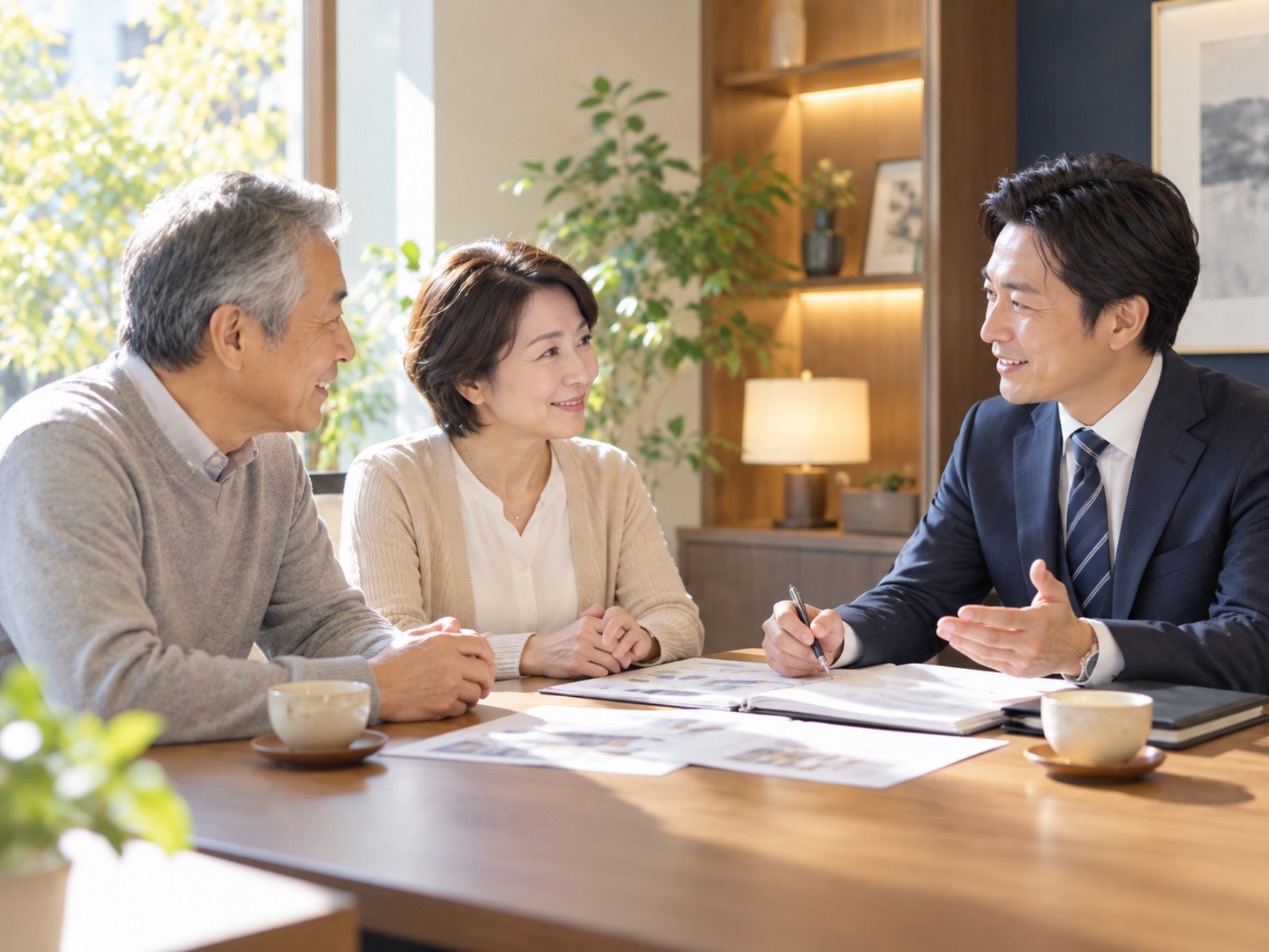 落ち着いた相談室で、ご夫婦に説明する税理士