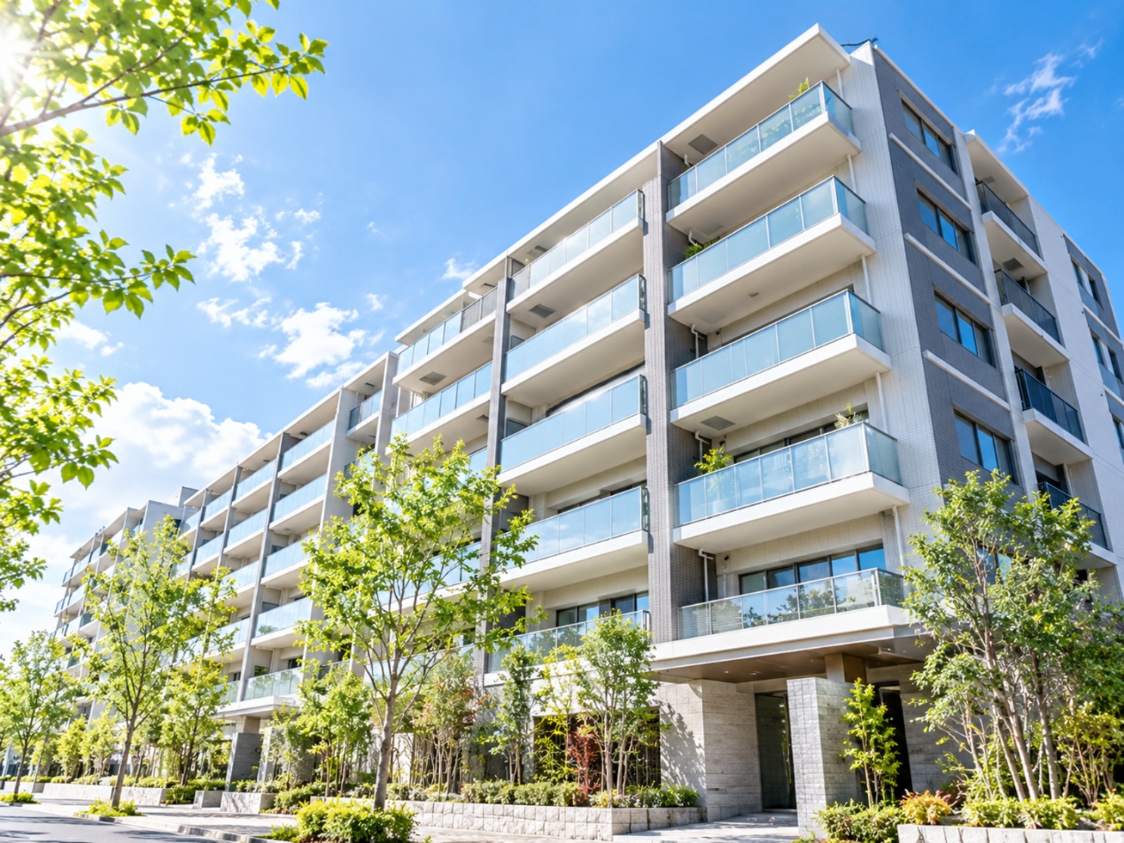 バルコニーのあるマンションの外観